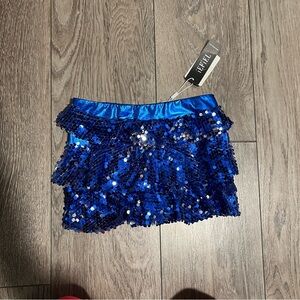 Kids Blue Sequin Mini Skort dance costume Halloween